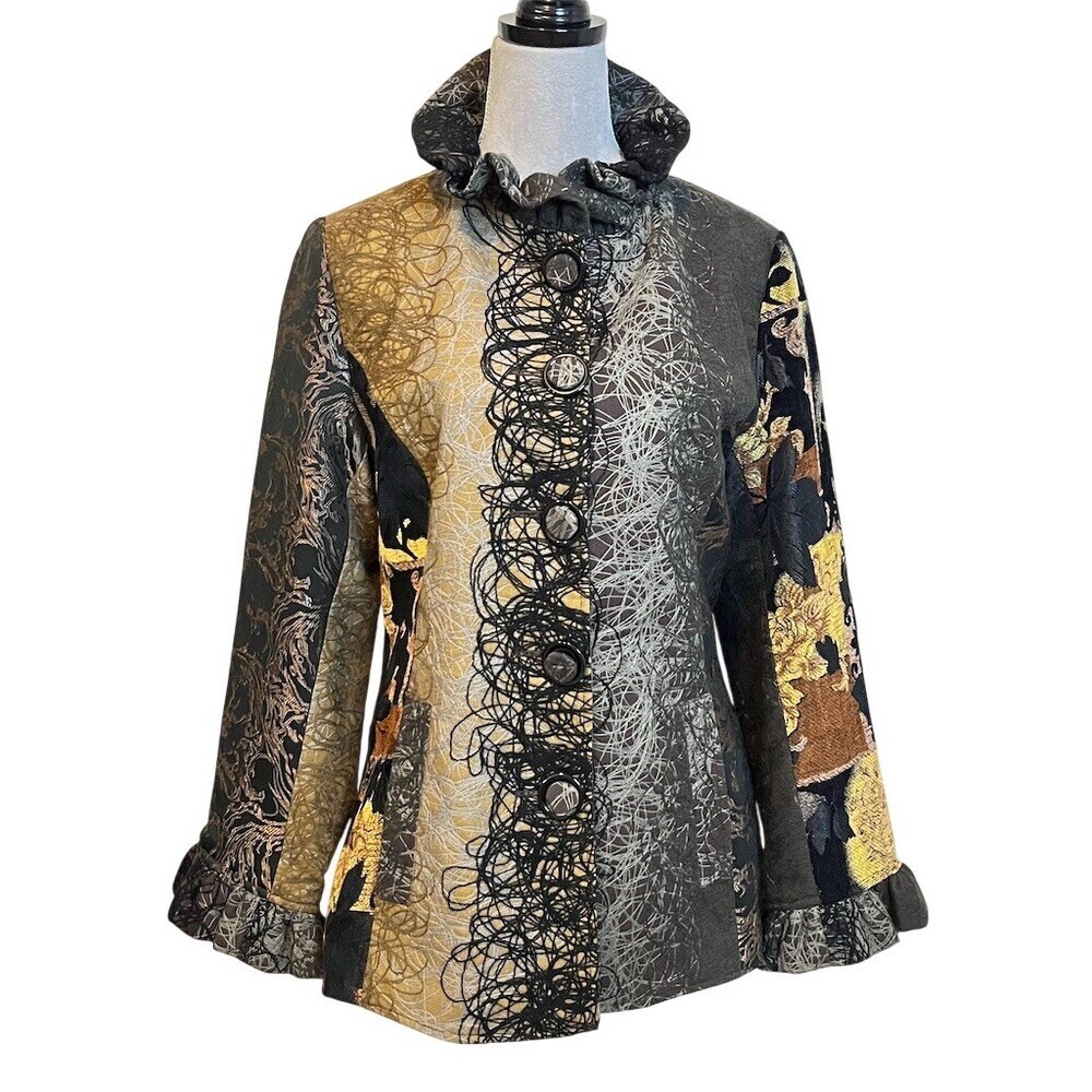 Silk Blend Boho Patchwork Jacket M Hippie Winter Fall Multicolor Witchy Grunge
